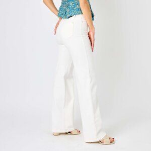 Judy Blue High-Rise Braided Waistband White Wide Leg